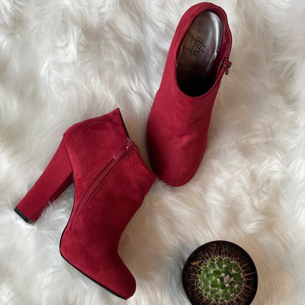 Diba Red Faux Suede Booties